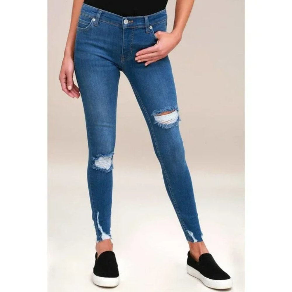 Free People Distressed Raw Hem Skinny Jeans, Women's Size 29 Long